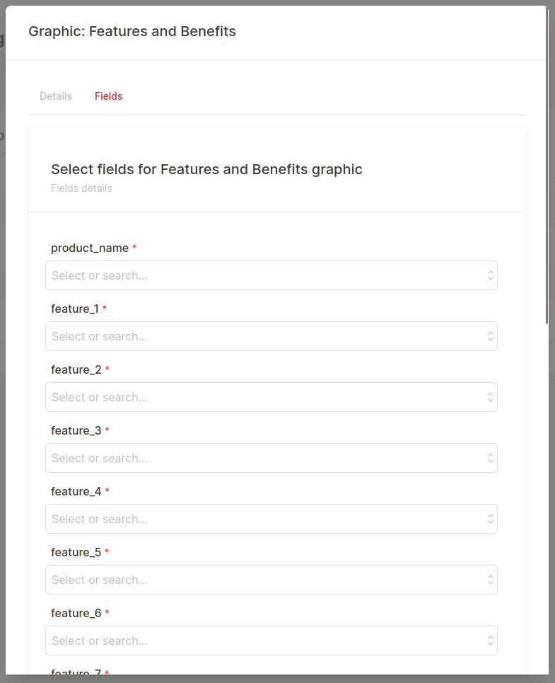 Product Features and Benefits Chart Fields